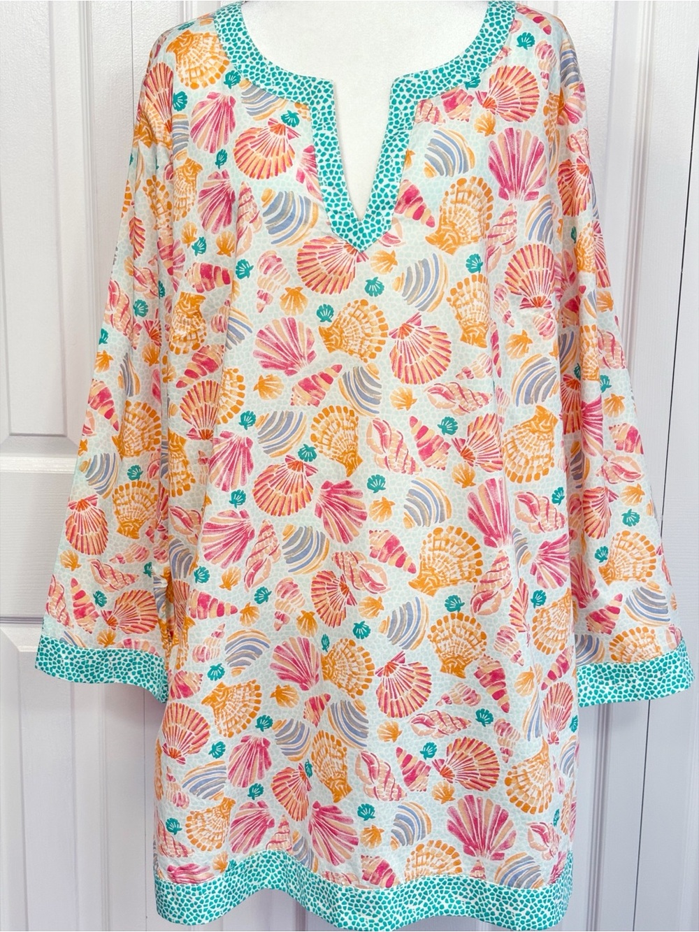 Talbots Colorful Seashell Beach Print Lightweight Cotton Swim Coverup 2X